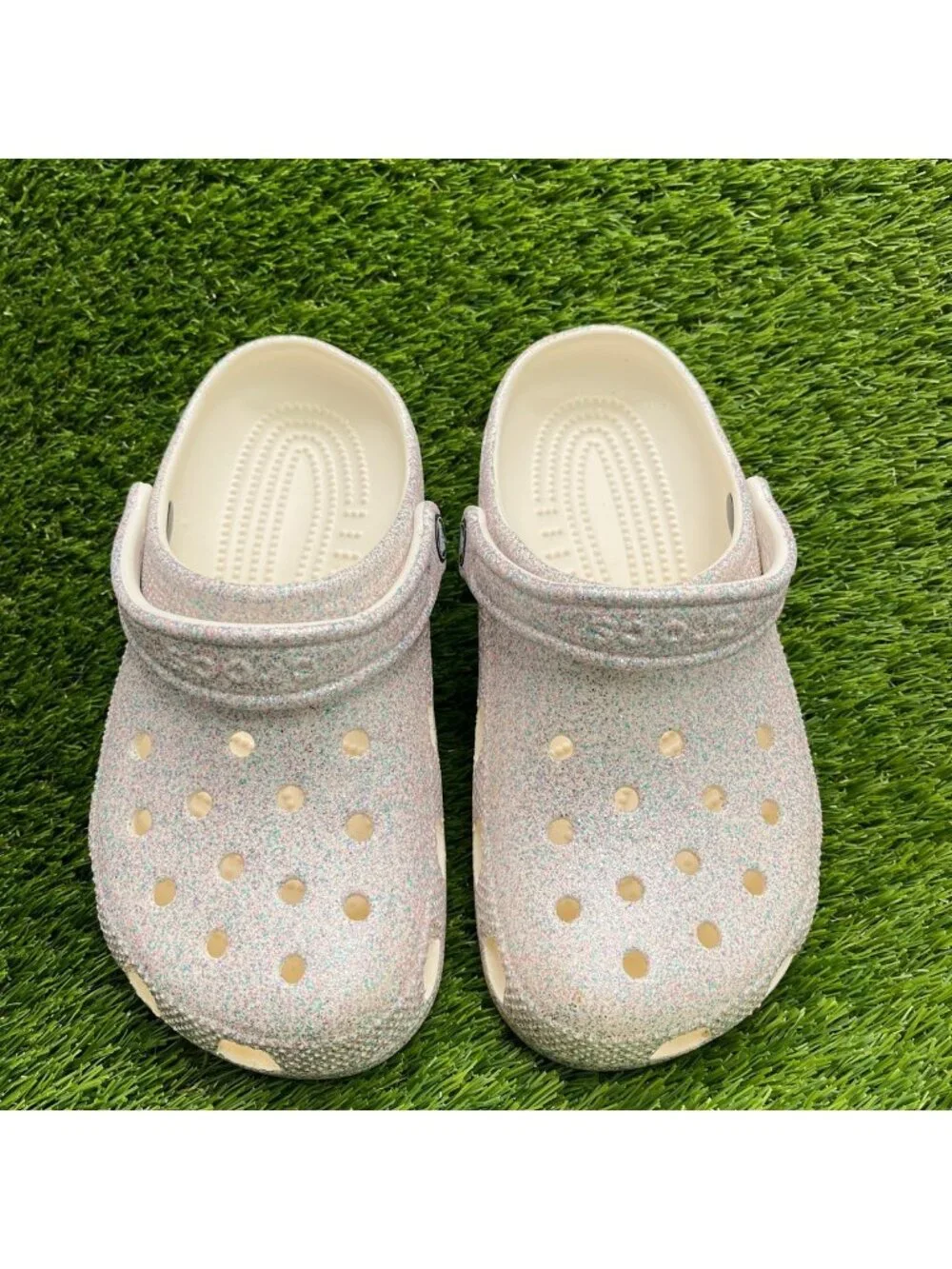Crocs Classic Glitter Clog Girls Size 5Y Purple Blue Outdoor Slip On Sandals